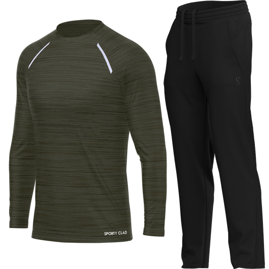 Men's Green Long Sleeve T Shirt & Black Joggers Set