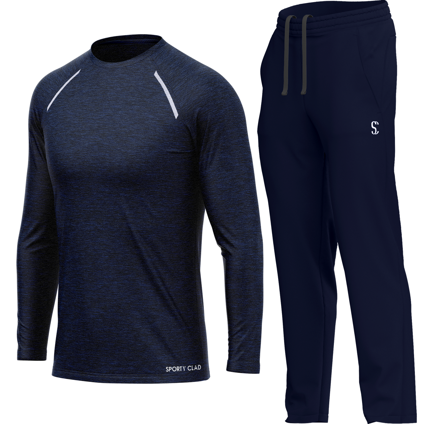 Men's Navy Blue Long Sleeve T Shirt & Joggers Set Polyester for Casual Wear, Running, Workouts Sporty Clad