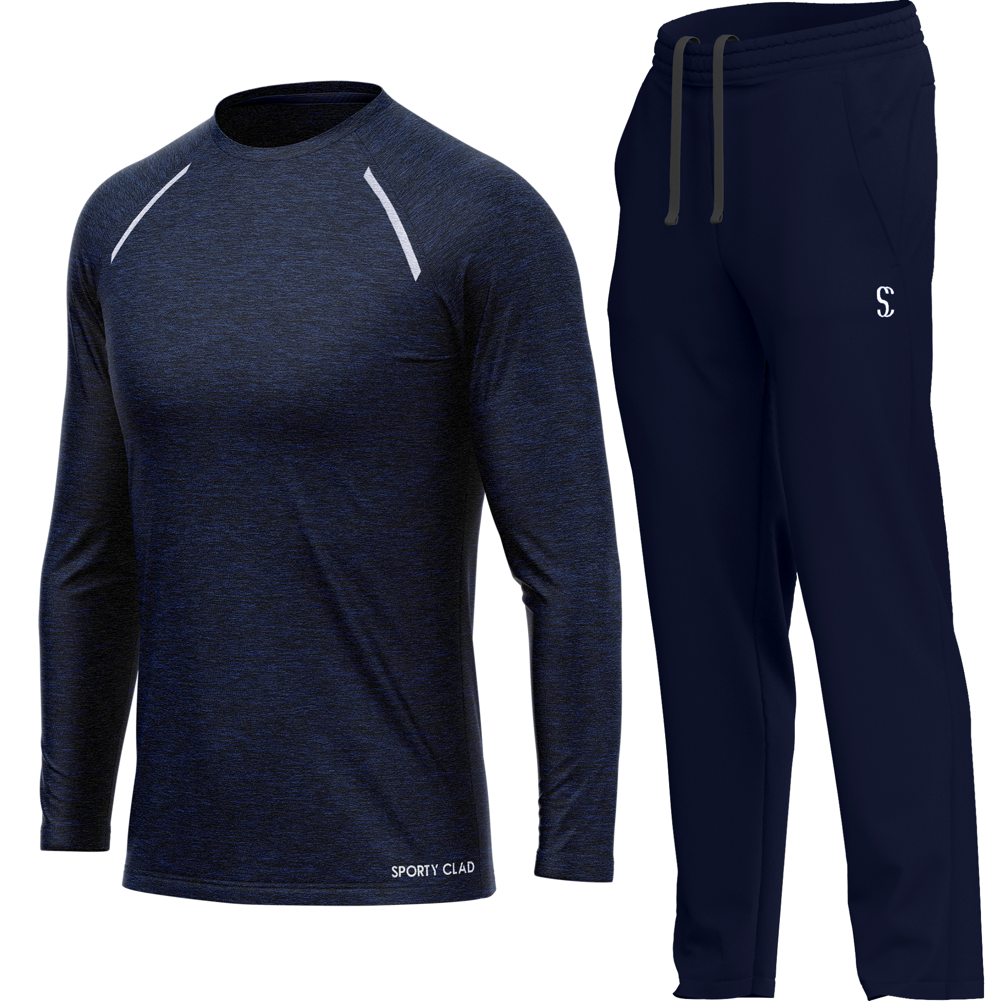 Men's Navy Blue Long Sleeve T Shirt & Joggers Set Polyester for Casual Wear, Running, Workouts Sporty Clad