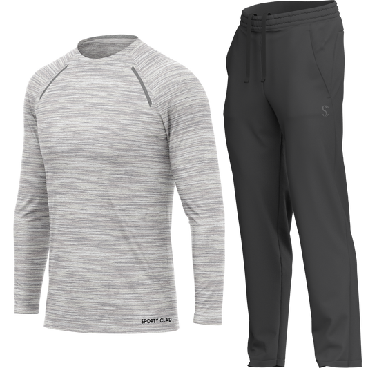 Men's White Long Sleeve T Shirt & Dark Grey Joggers Set