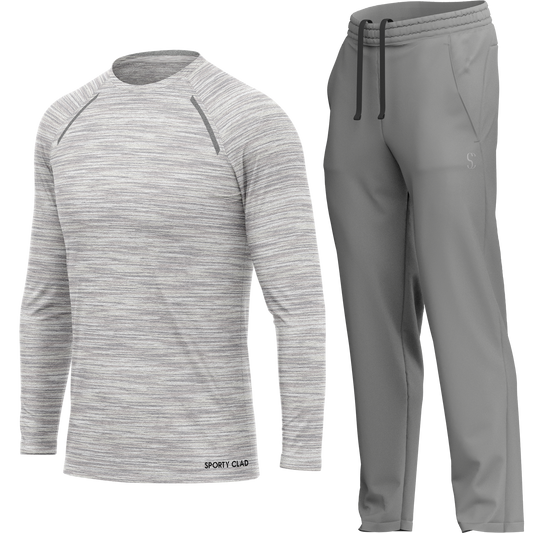 Men's White Long Sleeve T Shirt & Light Grey Joggers Set