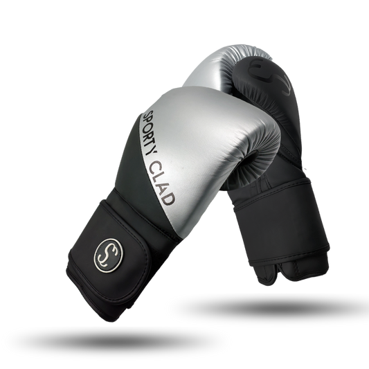 Silver Black Boxing Gloves for Training & Sparring Sporty Clad Split
