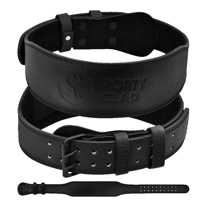 SC 4 inches Black Leather Weightlifting Fitness Gym Belt