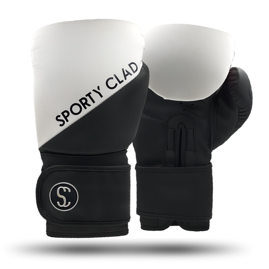 White Black Split Boxing Gloves for Training & Sparring Sporty Clad 