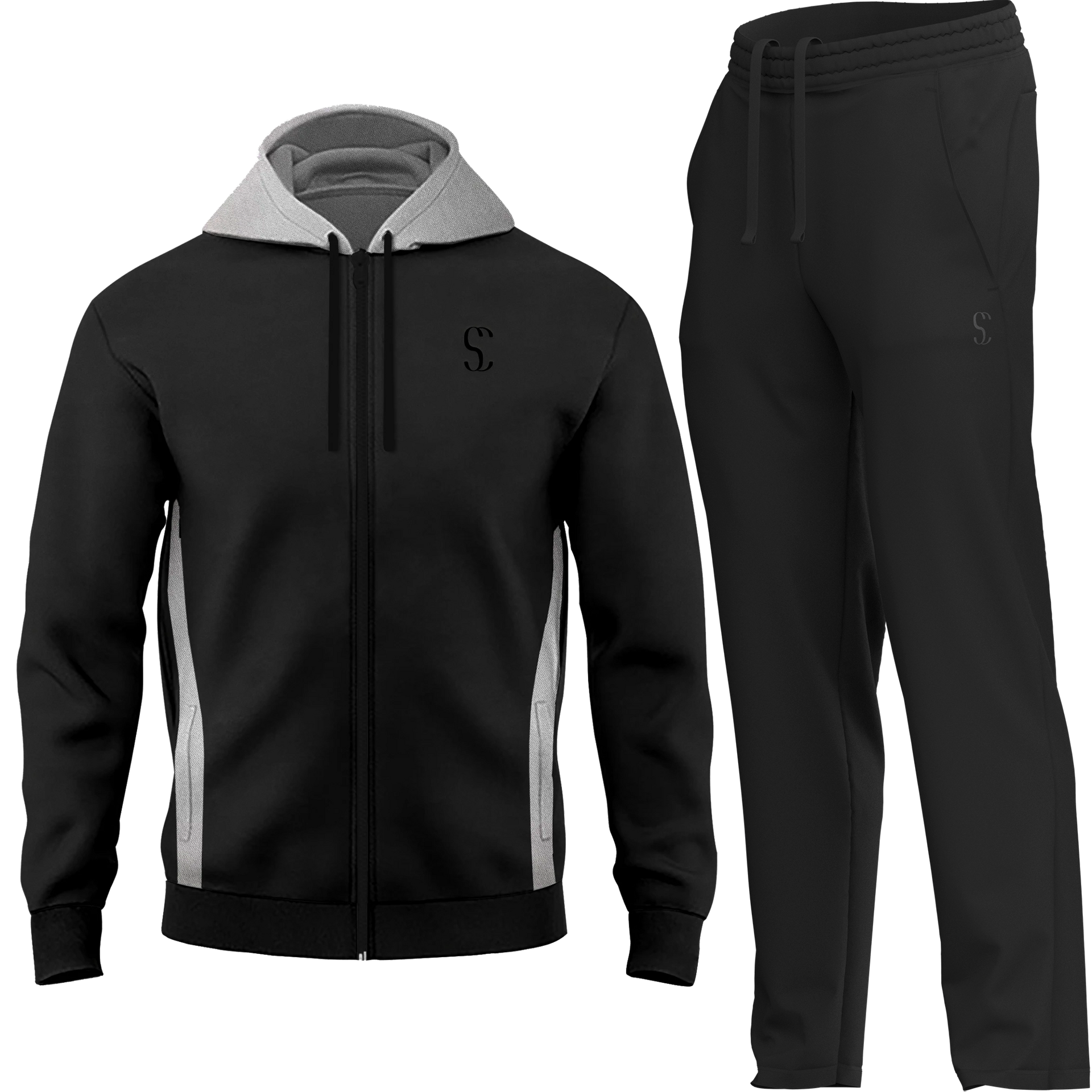 Men's Black Tracksuit Zip up Fleece Hoodie Joggers