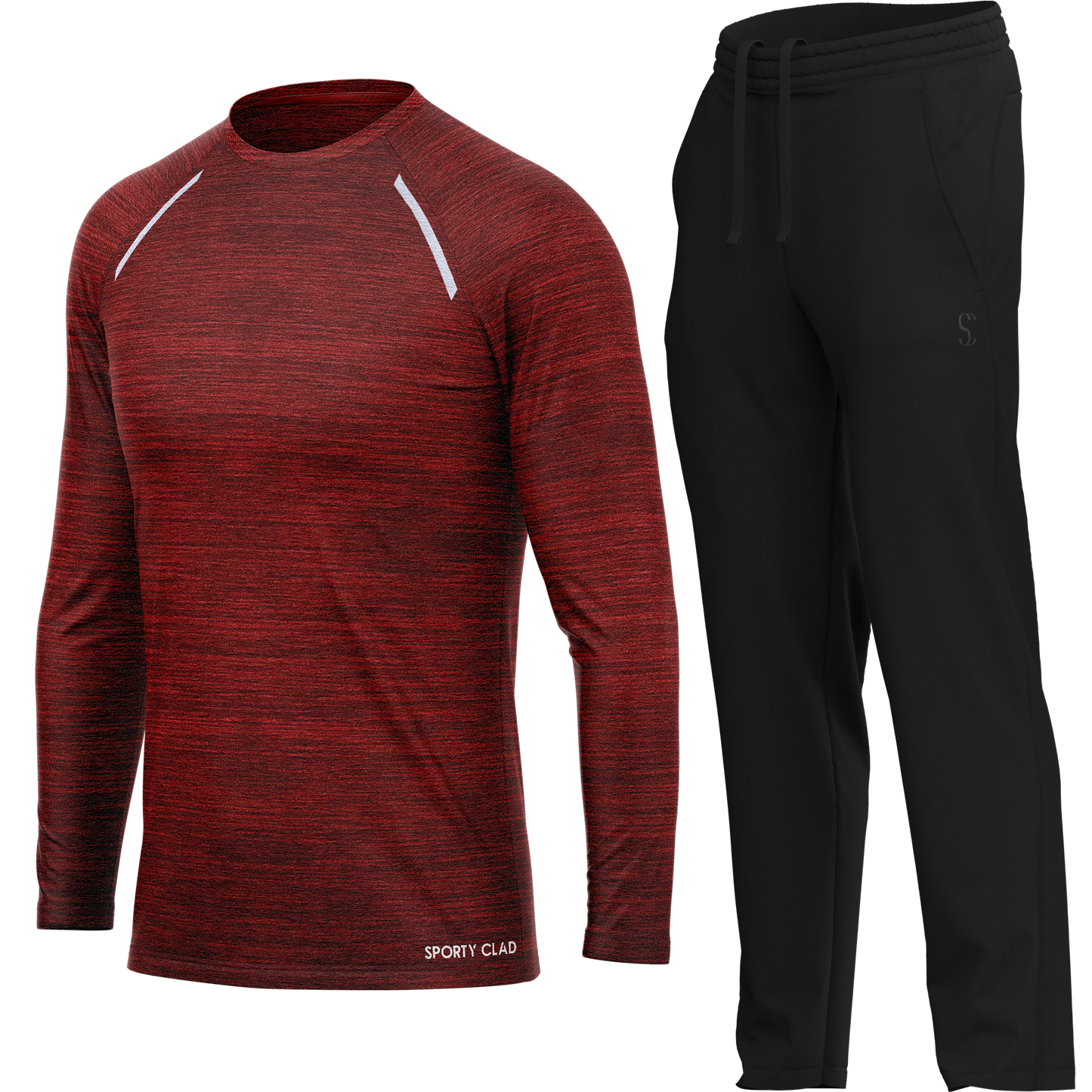 Men's Burgundy Long Sleeve T Shirt & Black Joggers Set