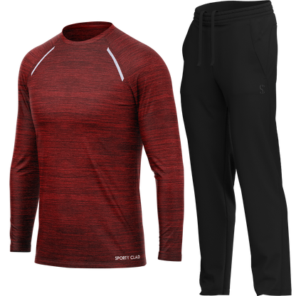 Men's Burgundy Long Sleeve T Shirt & Black Joggers Set