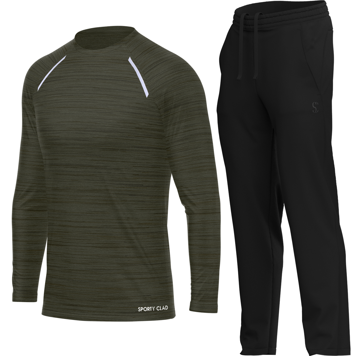 Men's Green Long Sleeve T Shirt & Black Joggers Set