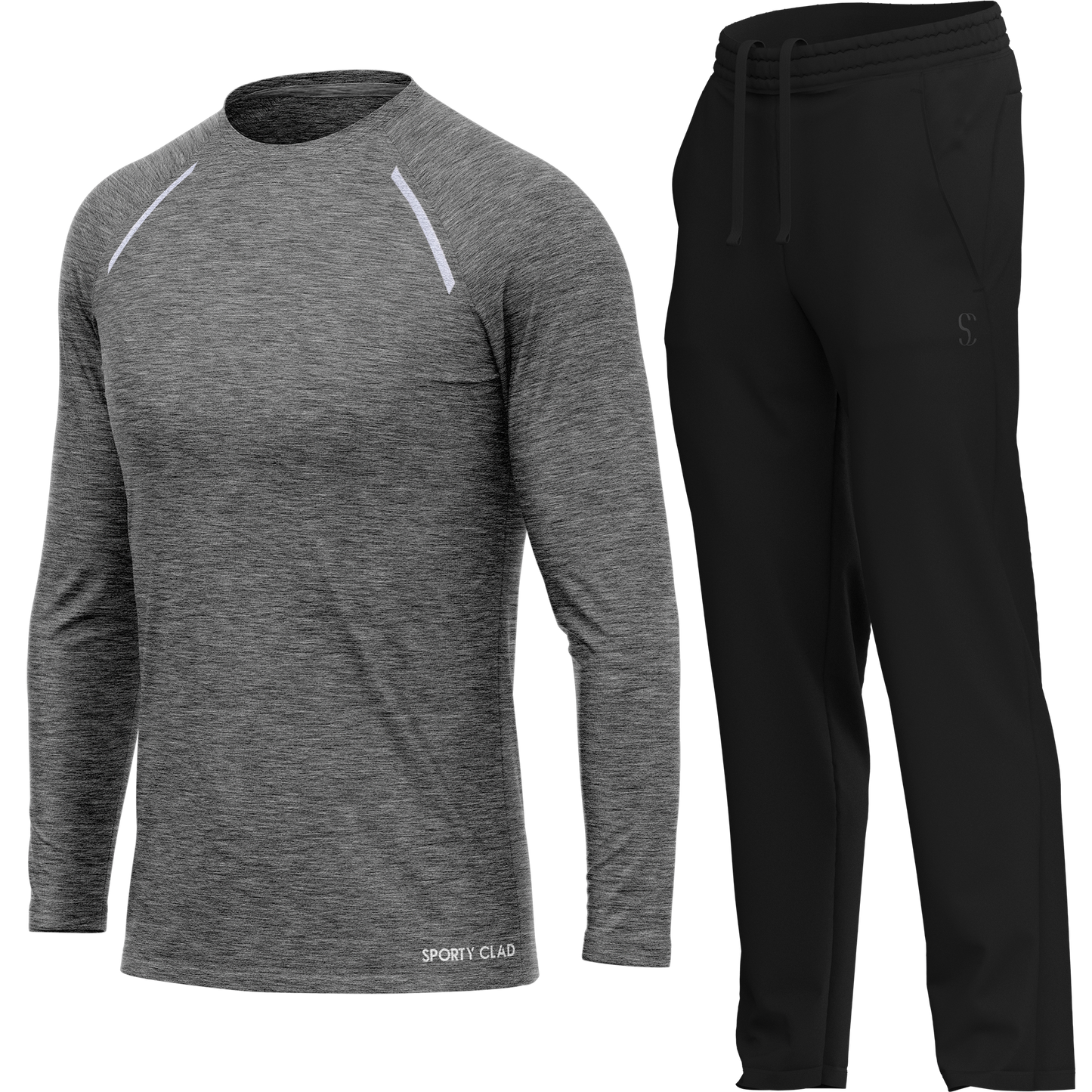 Men's Grey Long Sleeve T Shirt & Black Joggers Set