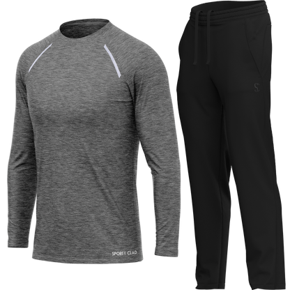 Men's Grey Long Sleeve T Shirt & Black Joggers Set