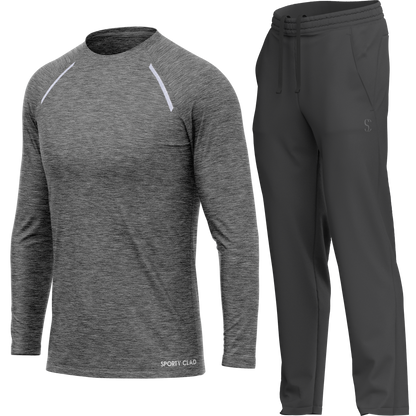 Men's Grey Long Sleeve T Shirt & Dark Grey Joggers Set