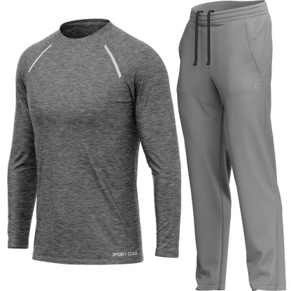 Men's Grey Long Sleeve T Shirt & Light Grey Joggers Set