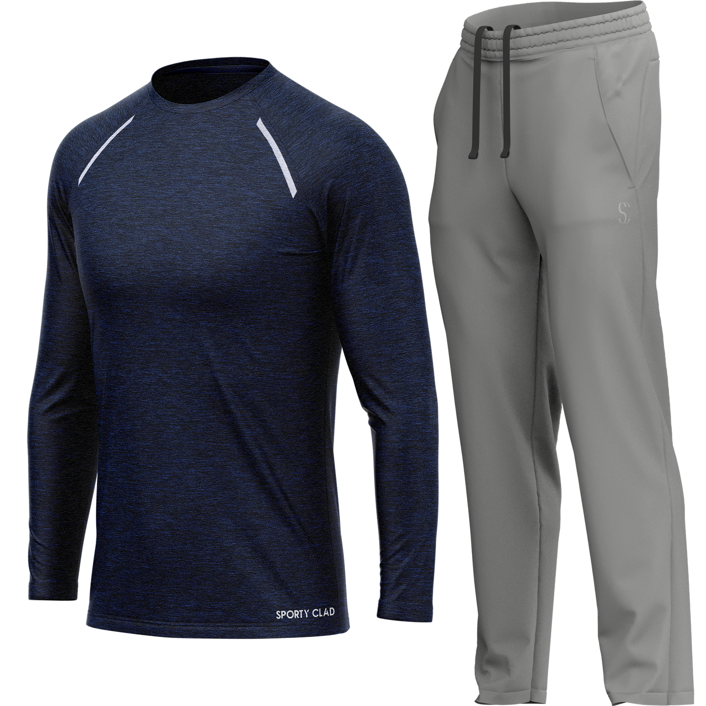 Men's Navy Blue Long Sleeve T Shirt & Light Grey Joggers Set