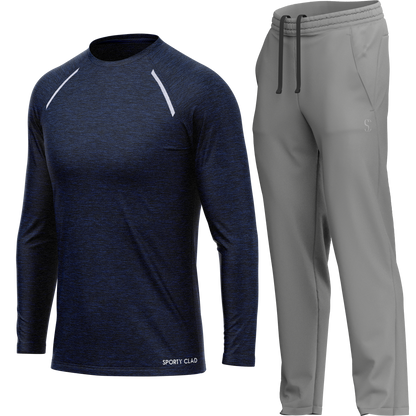 Men's Navy Blue Long Sleeve T Shirt & Light Grey Joggers Set