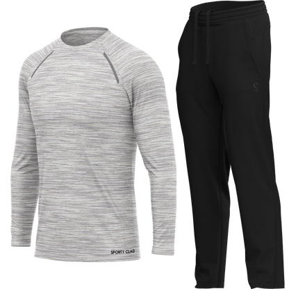 Men's White Long Sleeve T Shirt & Black Joggers Set