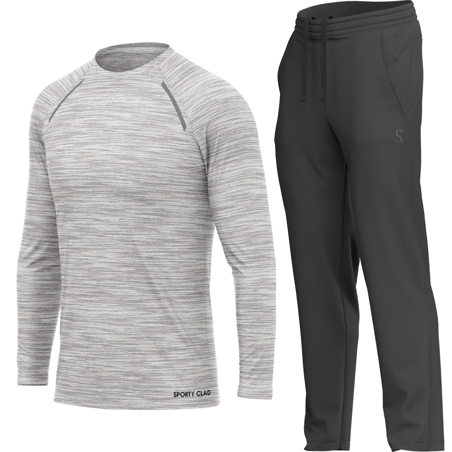 Men's White Long Sleeve T Shirt & Dark Grey Joggers Set