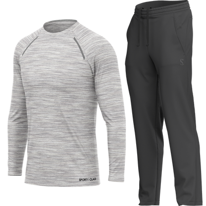 Men's White Long Sleeve T Shirt & Dark Grey Joggers Set