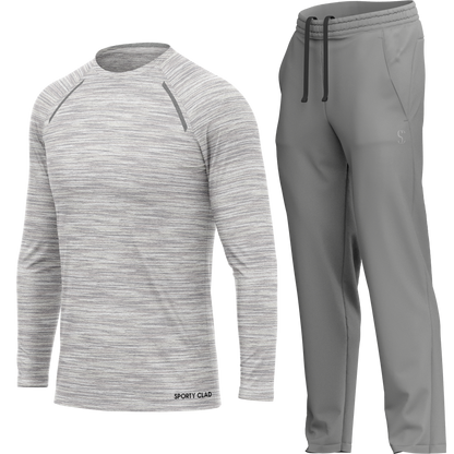 Men's White Long Sleeve T Shirt & Light Grey Joggers Set