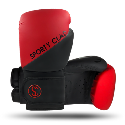 Red Black Split Boxing Gloves for Training & Sparring Sporty Clad 