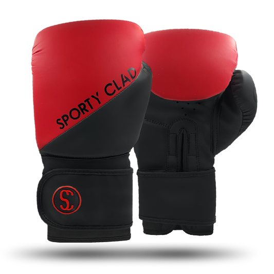 Red Black Split Boxing Gloves for Training & Sparring Sporty Clad 