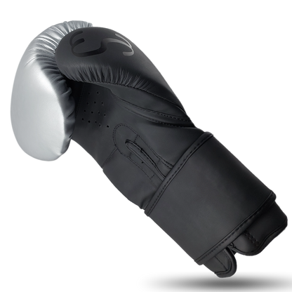 Silver Black Boxing Gloves for Training & Sparring Sporty Clad Split 