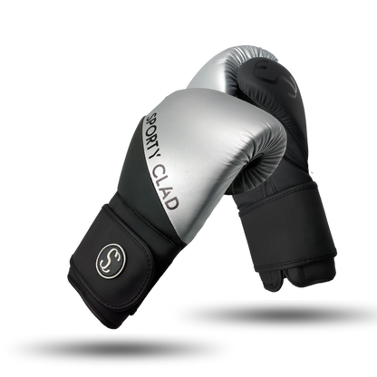 Silver Black Boxing Gloves for Training & Sparring Sporty Clad Split 