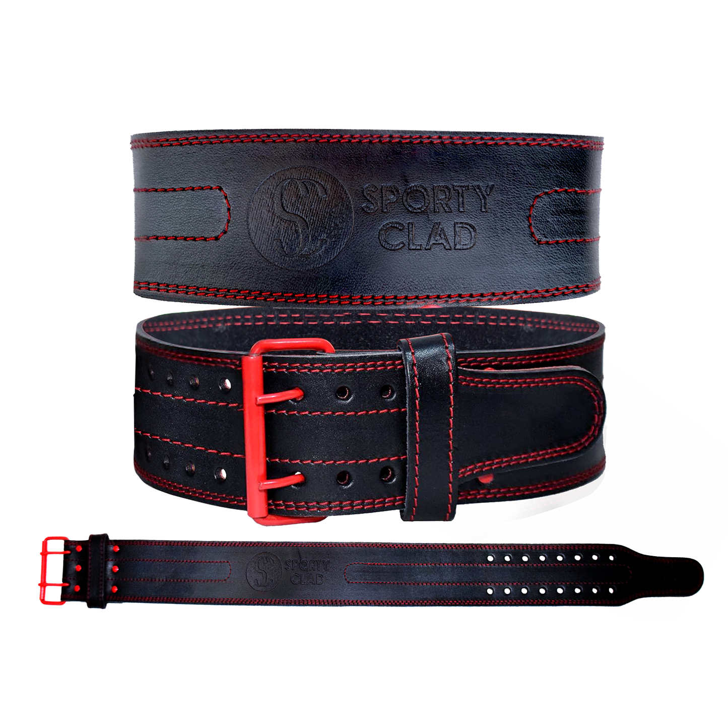 SC 4 inches Cowhide Leather Red Powerlifting Gym Belt