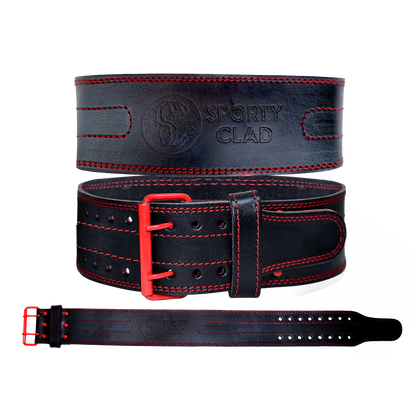 SC 4 inches Cowhide Leather Red Powerlifting Gym Belt