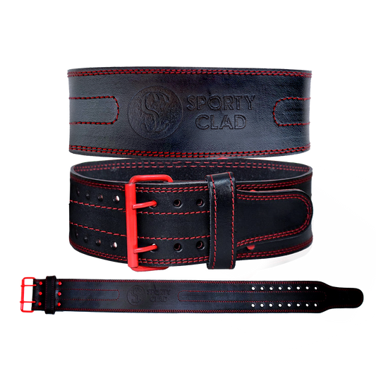 SC 4 inches Cowhide Leather Red Powerlifting Gym Belt