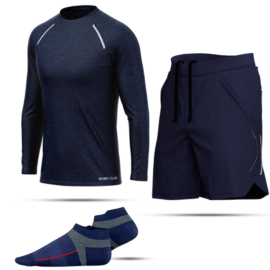 Men's Blue Long Sleeve T-Shirt, Sports Shorts & Socks Set
