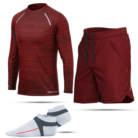 Men's Burgundy T-Shirt, Sports Shorts & Socks Set