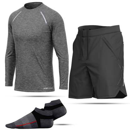 Men's Grey Long Sleeve T-Shirt, Sports Shorts & Socks Set