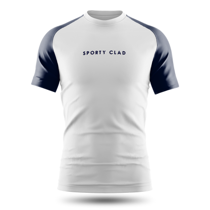 Men's Premium Cotton White / Blue Raglan Short Sleeve T-Shirt