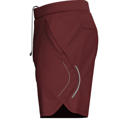 Polyester Burgundy Sports Shorts for Gym, Running, Cycling, and Workout, 7 Inches