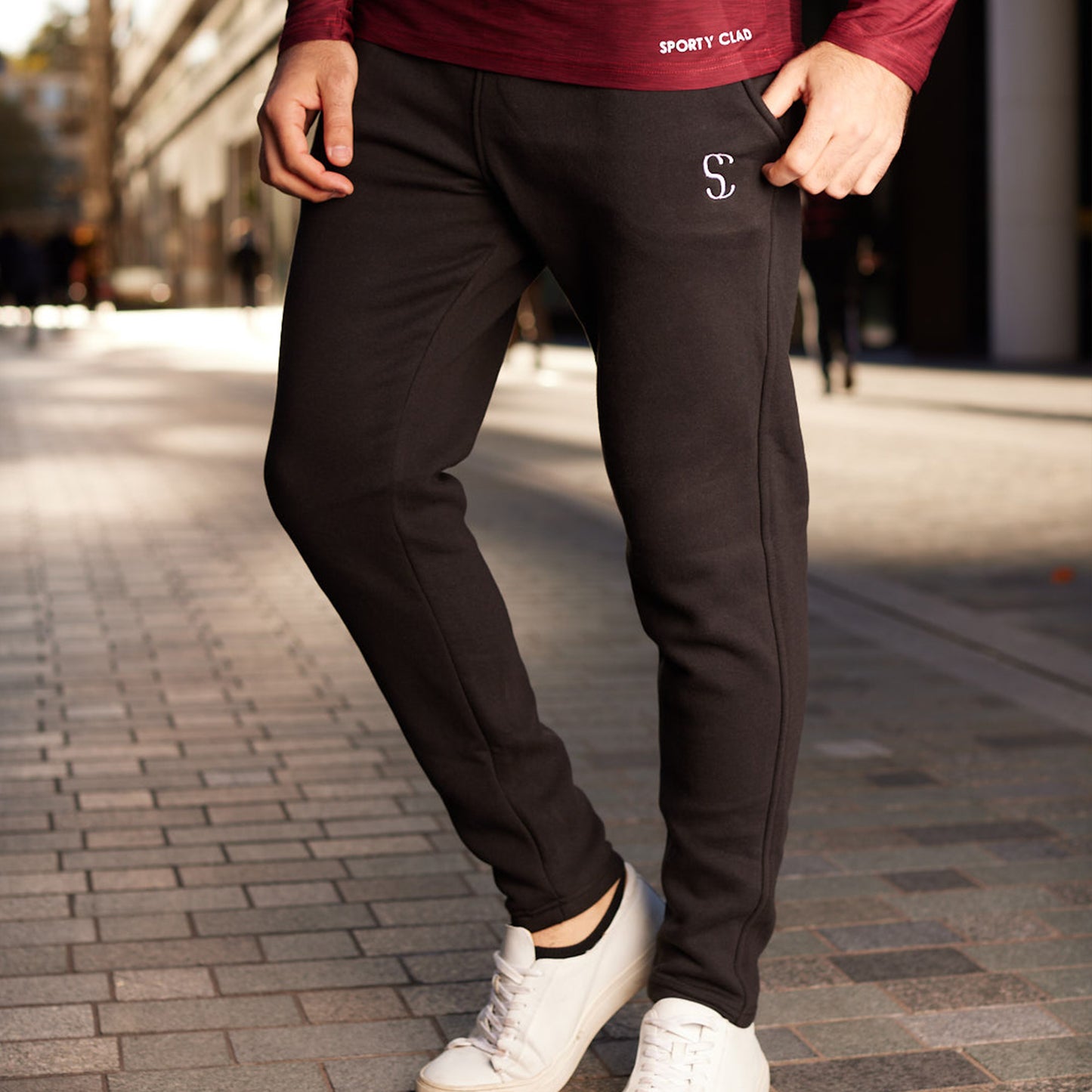 Sporty Clad Men's Black Sweatpants Thermal Cotton Fleece Loungewear